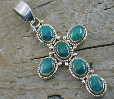 Turquoise Pendant  6-Stone Cross